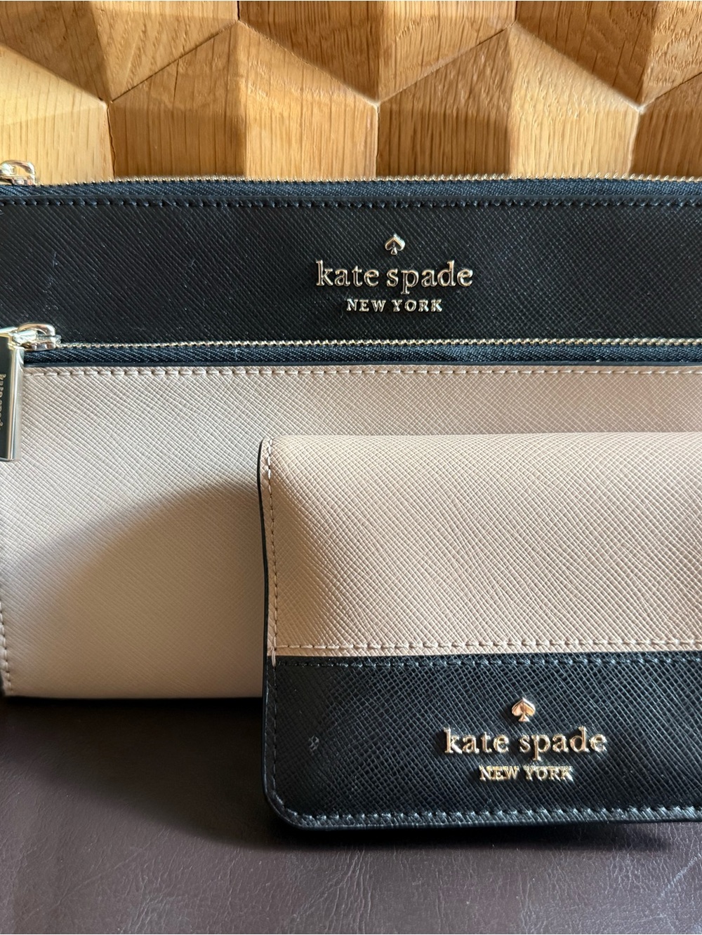 Kate Spade Black and Cream Wallet & Zip Pouch Set (BUNDLE)